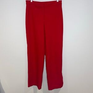 Zara Red High Waist Straight Leg Dress Pants With Side Slits Size Small